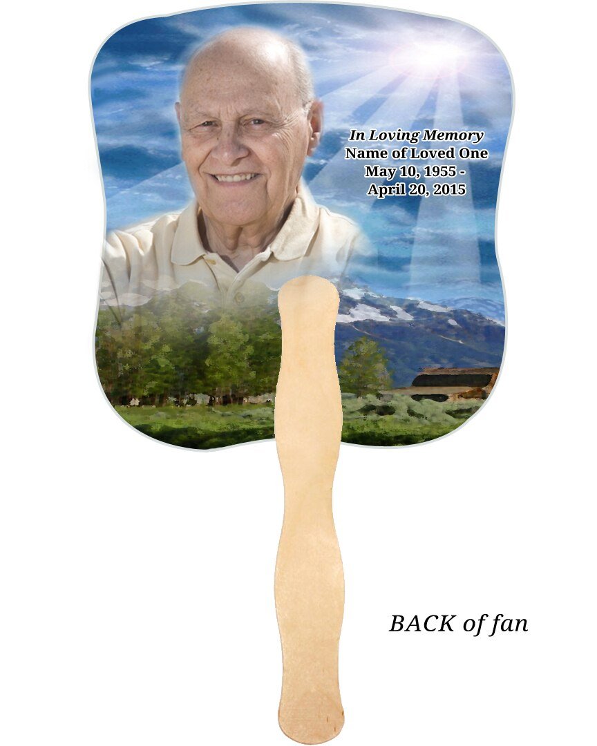 Outdoor Cardstock Memorial Fan With Wooden Handle (Pack of 10) - The Funeral Program Site