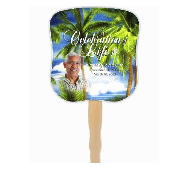 Paradise Cardstock Memorial Fan With Wooden Handle (Pack of 10) - The Funeral Program Site
