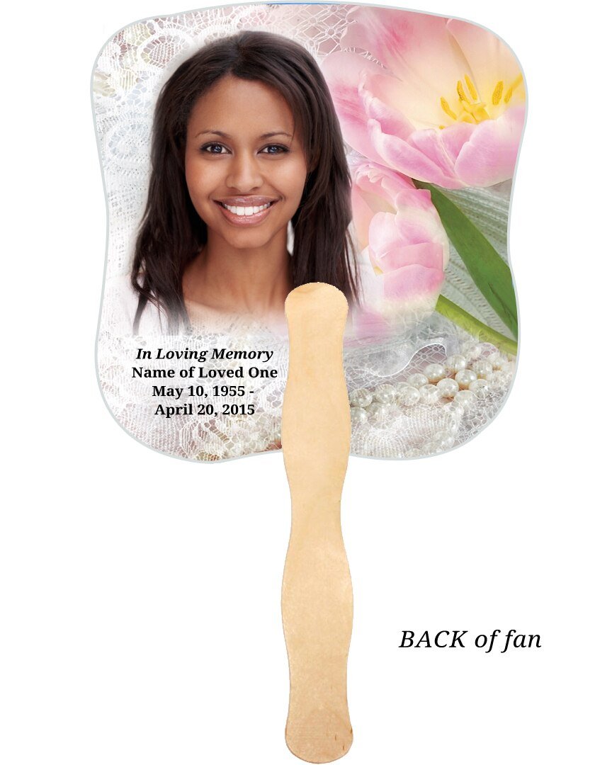 Pearls Cardstock Memorial Fan With Wooden Handle (Pack of 10) - The Funeral Program Site