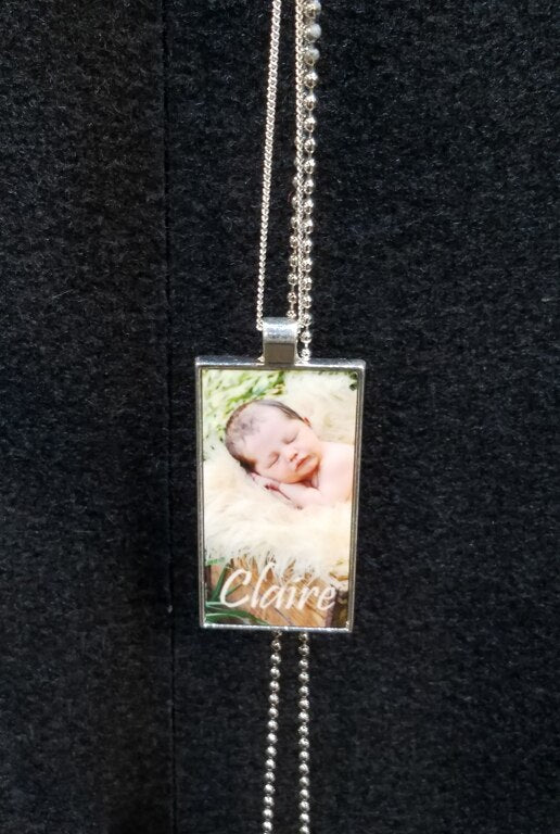 Personalized Rectangle Bezel In Loving Memory Photo Pendant - The Funeral Program Site