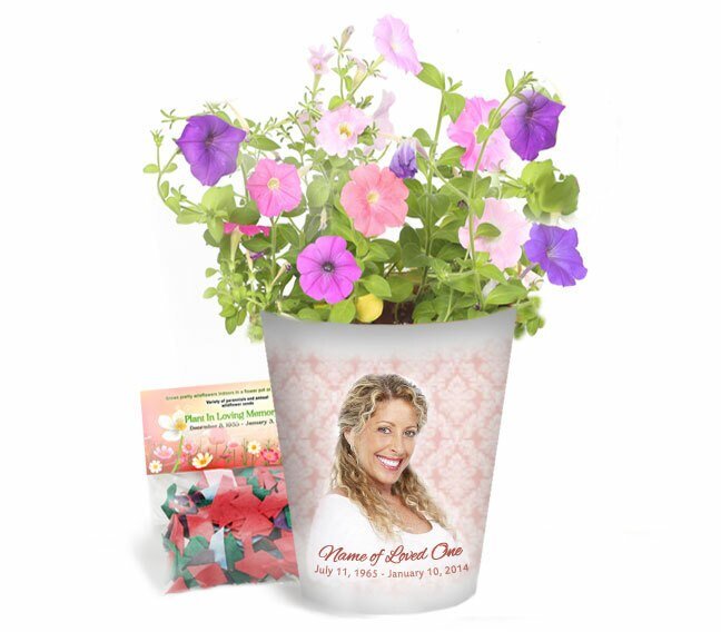 Pink Damask Personalized Memorial Ceramic Flower Pot - The Funeral Program Site