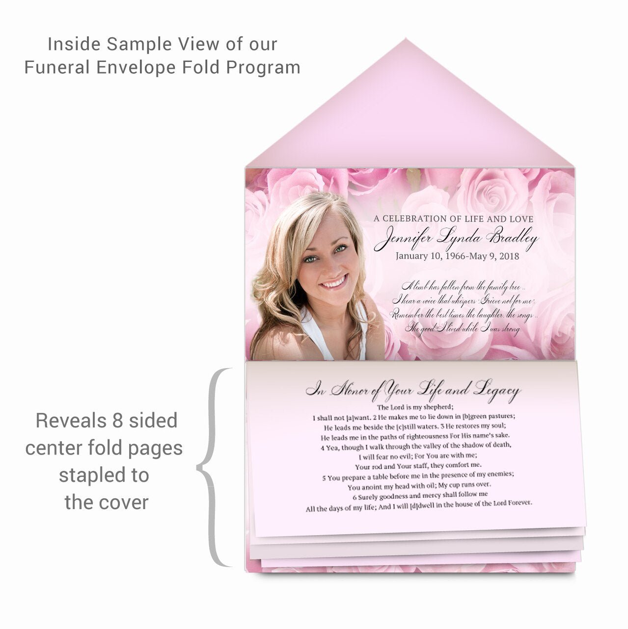 Pink Delight Envelope Fold Funeral Program Done For You Design & Print (Pack of 50) - The Funeral Program Site