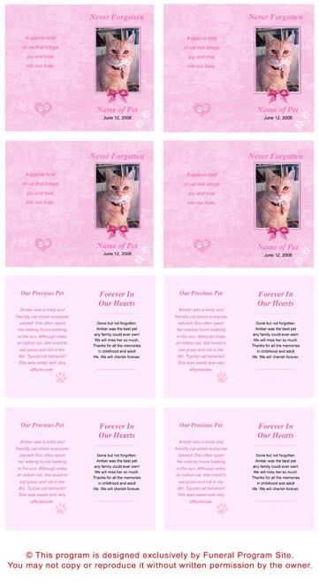 Pink Pet Memorial Cards Design & Print (Pack of 50) - The Funeral Program Site