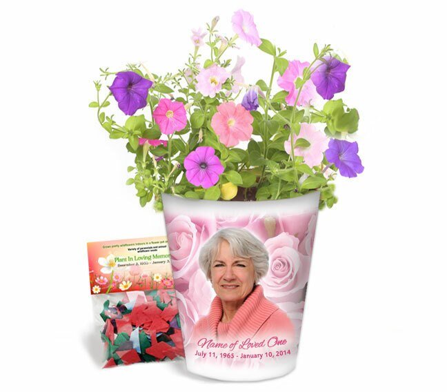 Pink Roses Personalized Memorial Ceramic Flower Pot - The Funeral Program Site