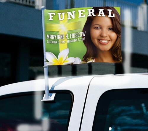 Plumeria Funeral Car Flag and Pole - The Funeral Program Site