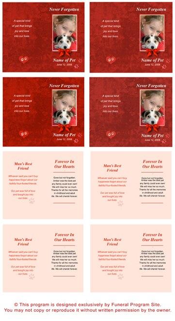Red Pet Memorial Cards Design & Print (Pack of 50) - The Funeral Program Site