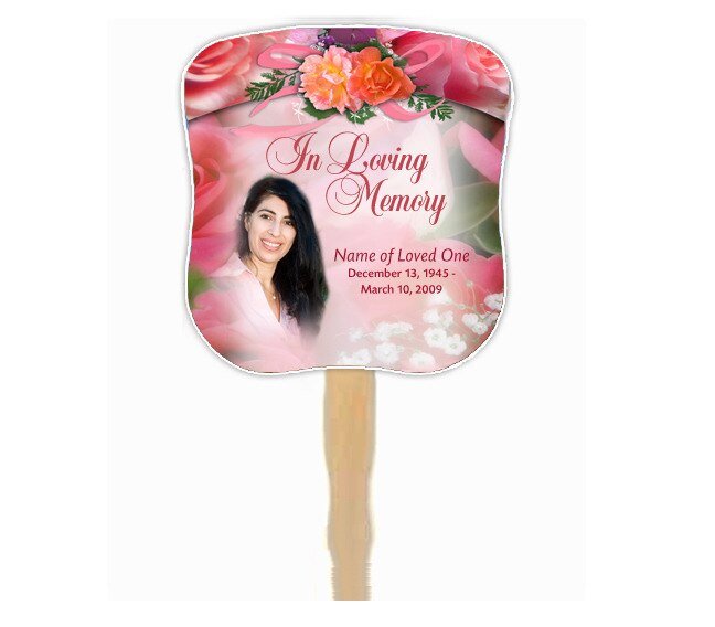 Rosy Cardstock Memorial Fan With Wooden Handle (Pack of 10) - The Funeral Program Site