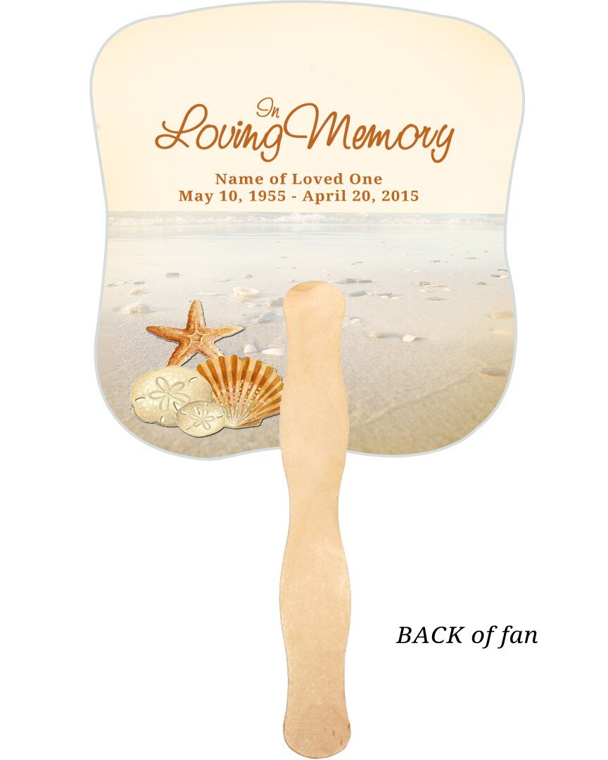 Seashore Cardstock Memorial Fan With Wooden Handle (Pack of 10) - The Funeral Program Site