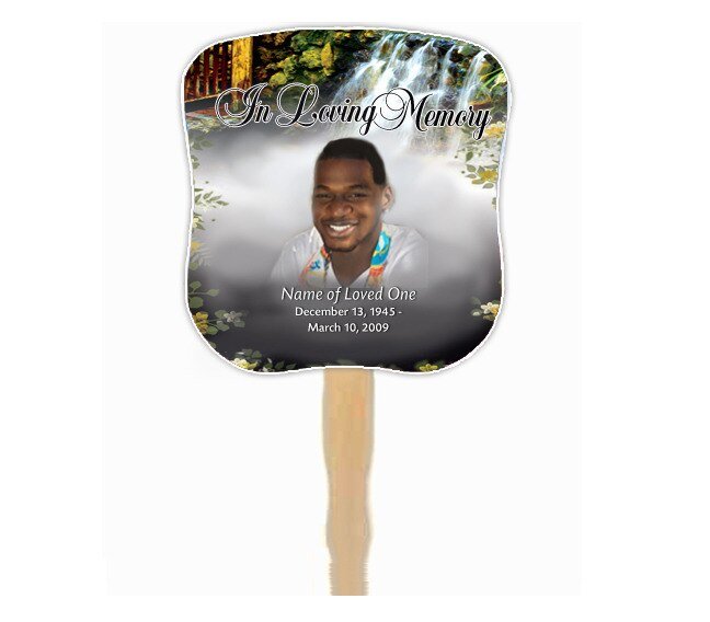 Serene Cardstock Memorial Fan With Wooden Handle (Pack of 10) - The Funeral Program Site