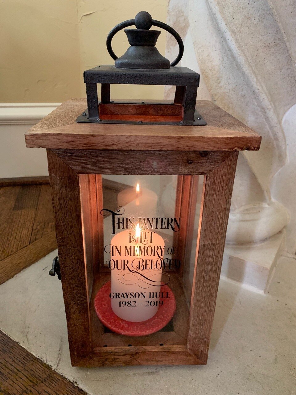 Solid Wood Outdoor Memorial Lantern With Wax Candle - The Funeral Program Site