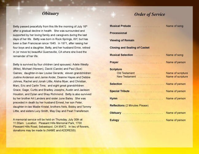 Splendor Funeral Program Template - The Funeral Program Site