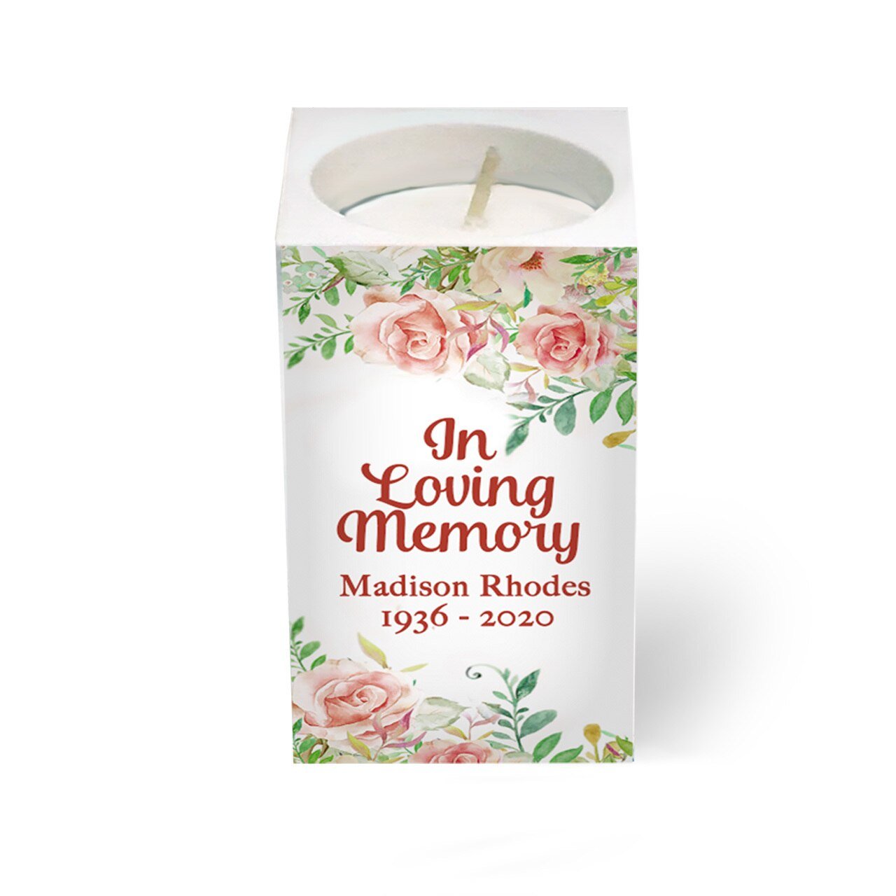 Spring Floral Personalized Mini Memorial Tea Light Candle Holder - The Funeral Program Site