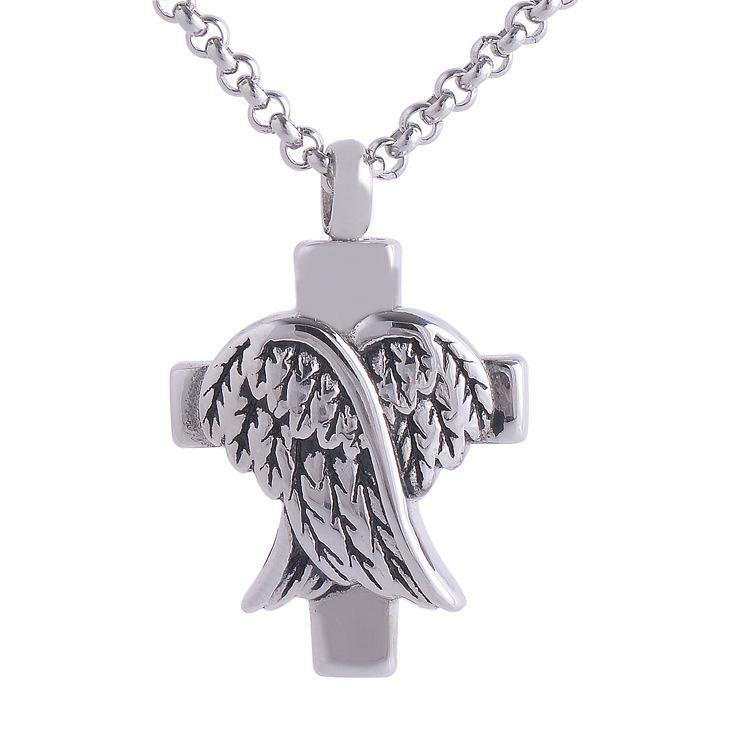 Stainless Steel Angel Wings Urn Pendant Necklace - The Funeral Program Site