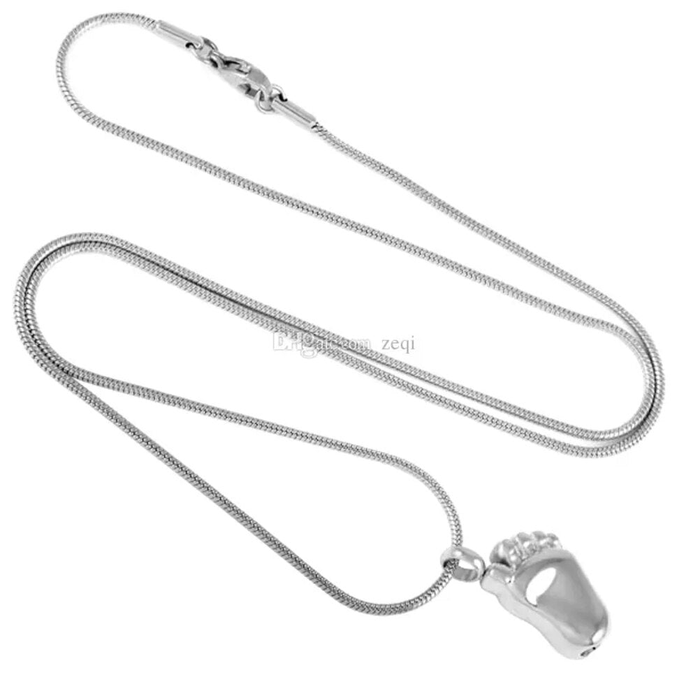 Stainless Steel Baby Foot Urn Necklace - The Funeral Program Site