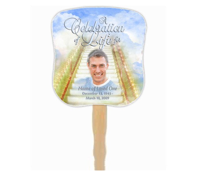 Stairway Cardstock Memorial Fan With Wooden Handle (Pack of 10) - The Funeral Program Site
