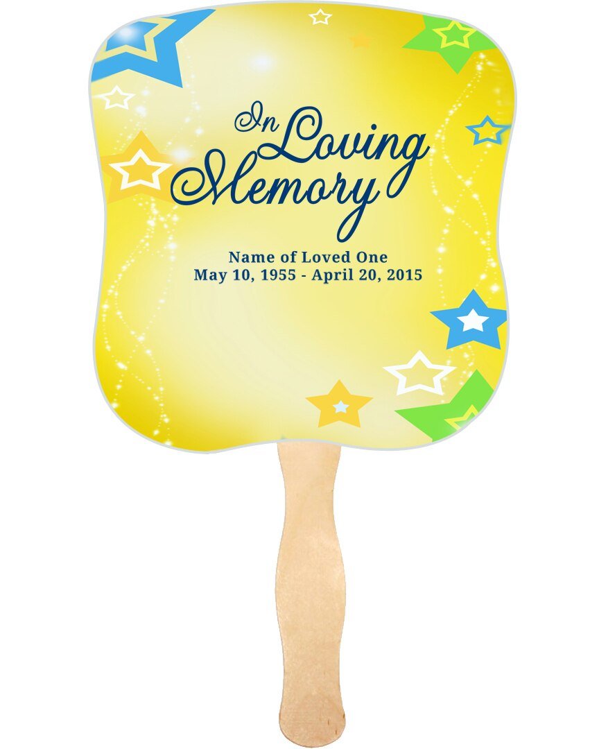 Starry Cardstock Memorial Fan With Wooden Handle (Pack of 10) - The Funeral Program Site
