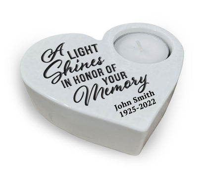 Light Shines Stone Heart Memorial Tea Light Candle Holder