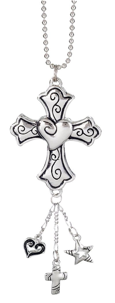 Symbol of Faith Cross Silver Memorial Car Charm - The Funeral Program Site