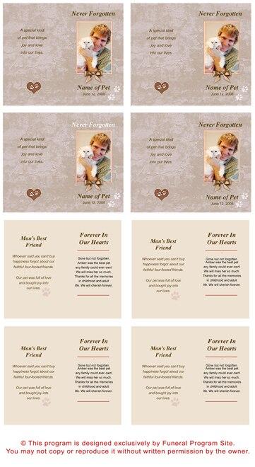 Tan Pet Memorial Cards Design & Print (Pack of 50) - The Funeral Program Site