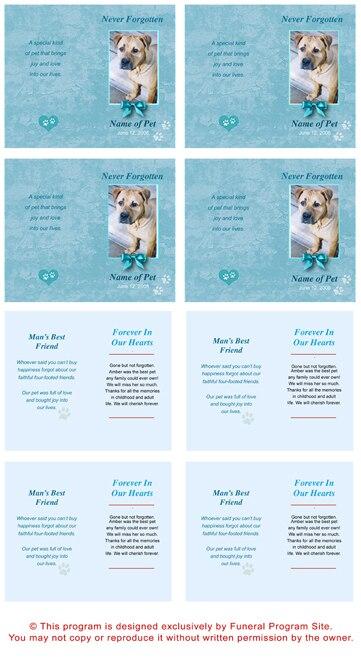 Teal Pet Memorial Cards Design & Print (Pack of 50) - The Funeral Program Site