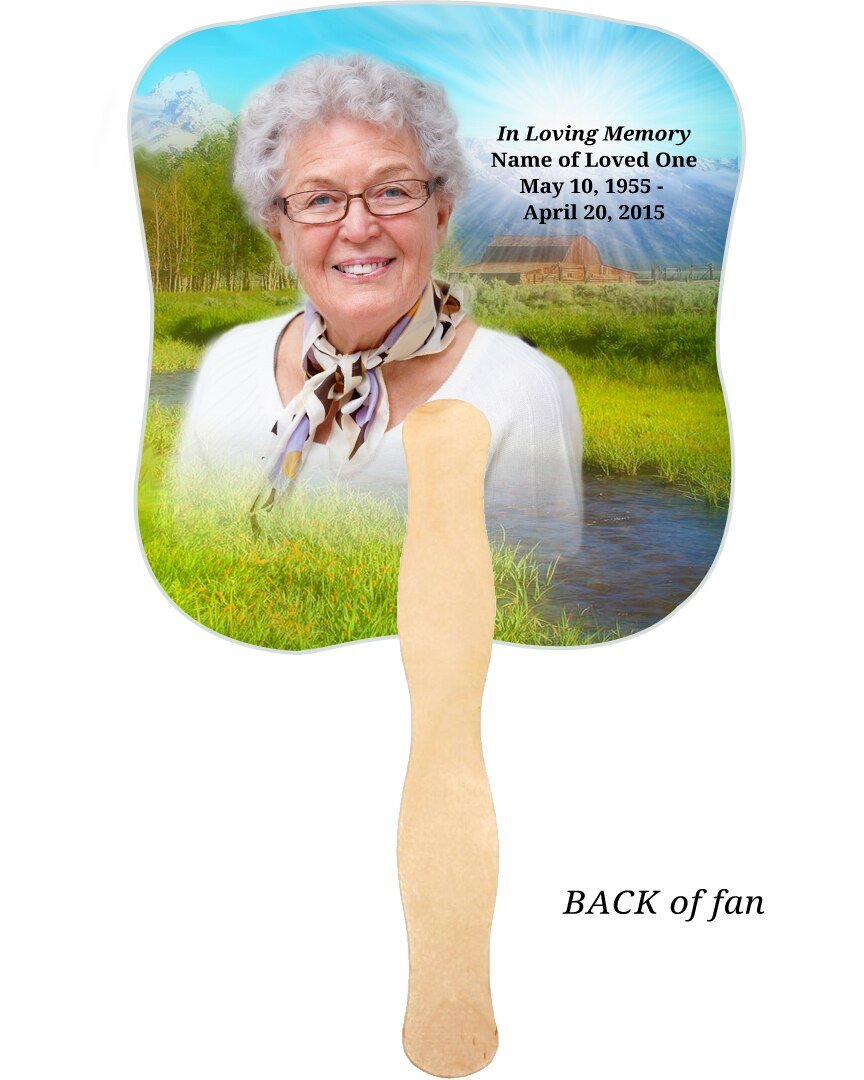 Tranquil Cardstock Memorial Fan With Wooden Handle (Pack of 10) - The Funeral Program Site
