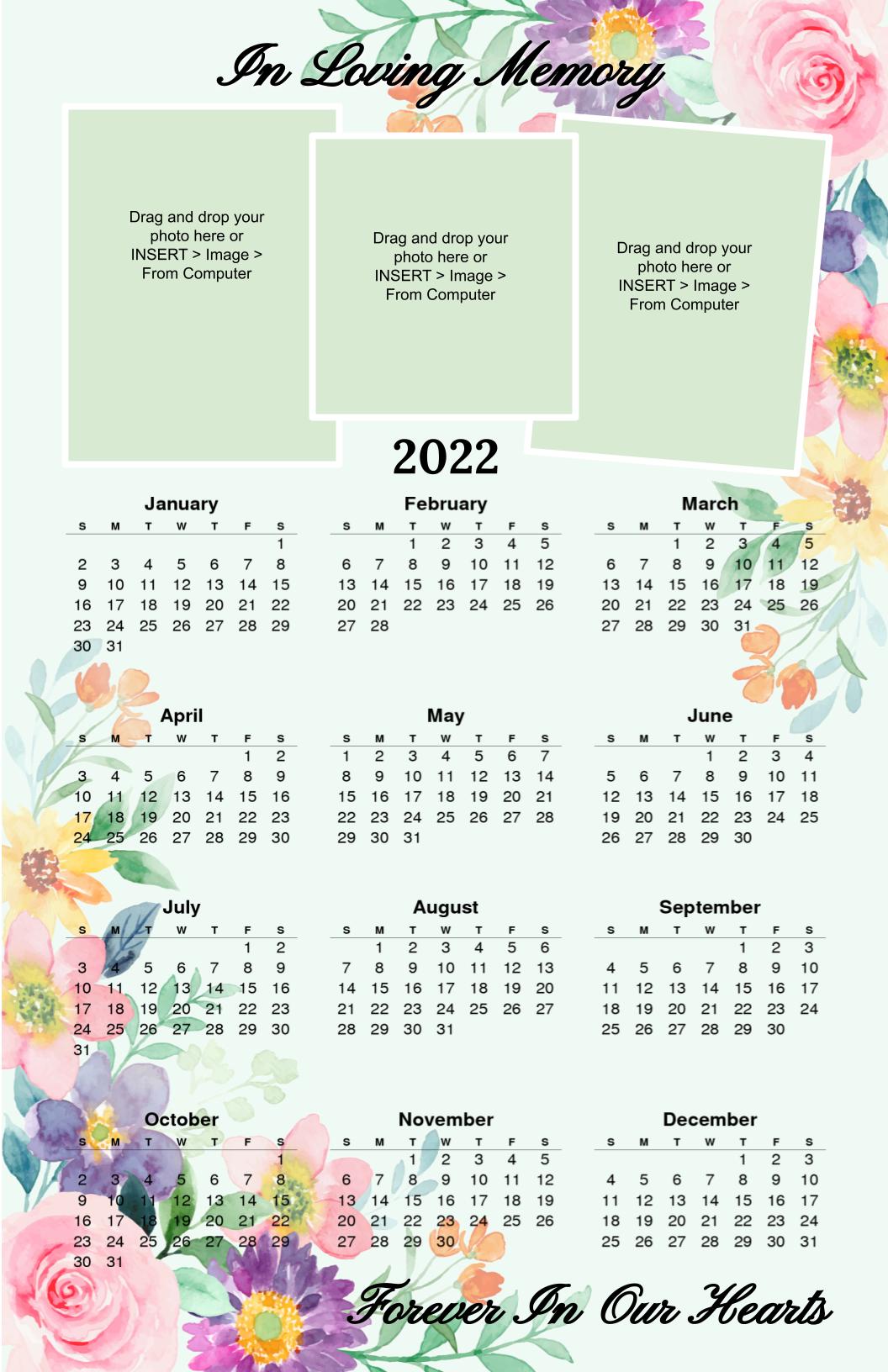 Watercolor Florals Memorial Calendars Template Google Docs - The Funeral Program Site