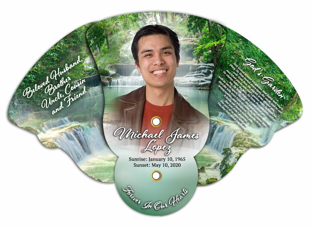 Waterfall Folding Memorial Hand Fans (Pack of 10) - The Funeral Program Site