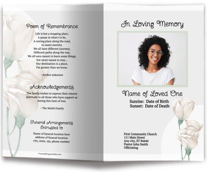 White Roses Online Funeral Program Template