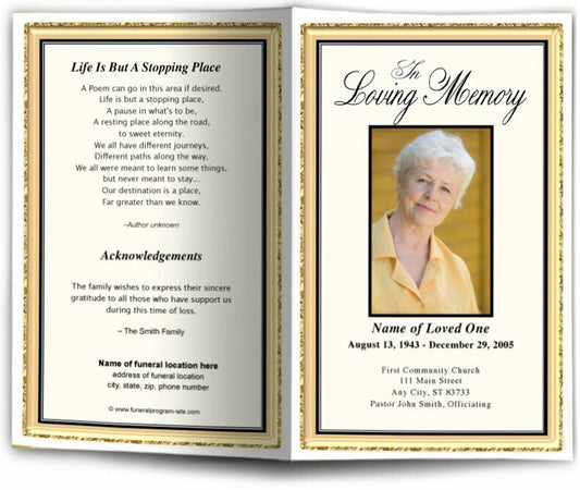24K Gold Framed Funeral Program Template - The Funeral Program Site