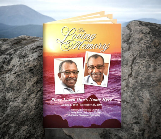 Twilight Funeral Booklet Template -  Ocean-Inspired Design