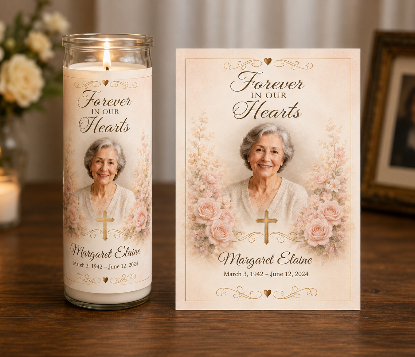 Blush Rose Cross DIY Memorial Candle Wrap Template