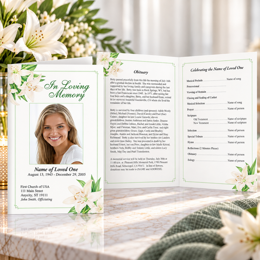 Plantilla de programa funerario de White Lilies