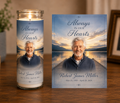 Lakeside Sunset DIY Memorial Candle Wrap Template