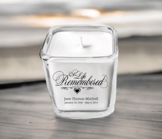 A Life Remembered Glass Cube Memorial Candle - The Funeral Program Site
