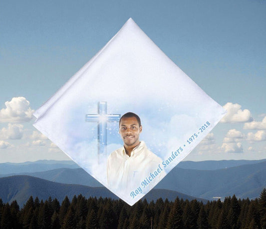 Adoration Cross Personalized Memorial Handkerchief - The Funeral Program Site