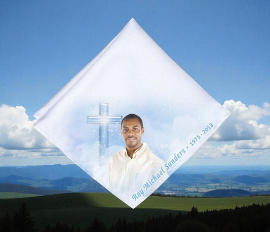 Adoration Cross Personalized Memorial Handkerchief - The Funeral Program Site