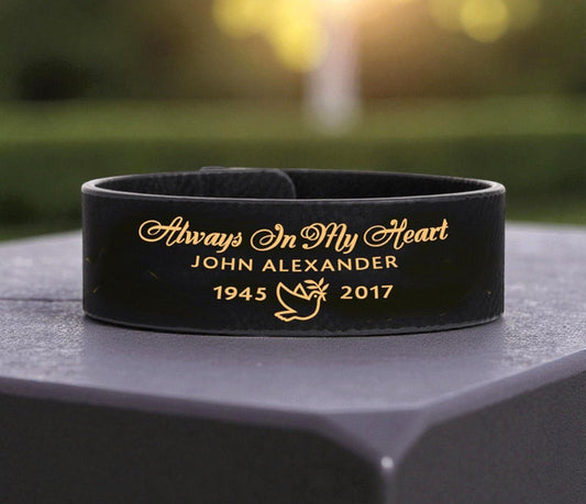 Always In My Heart Memorial Leatherette Bracelet - The Funeral Program Site