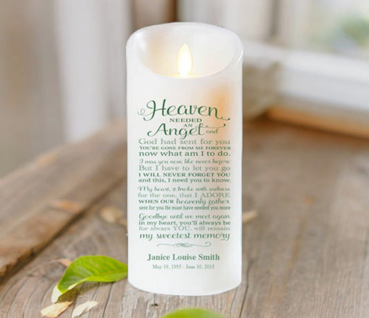 An Angel Personalized Dancing Wick LED Memorial Candle - The Funeral Program Site