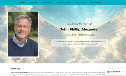 Angel Wings Online Memorial Website - The Funeral Program Site