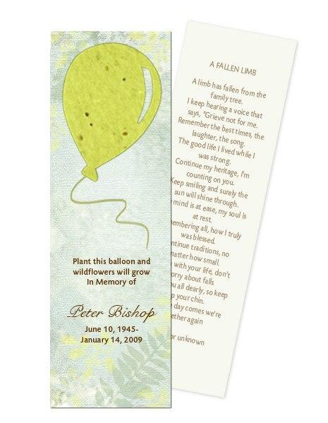Balloon Plantable Memorial Bookmark (Pack of 12) - The Funeral Program Site