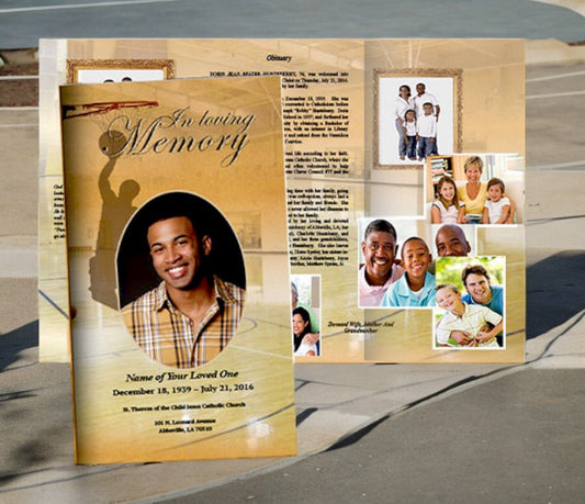 Basketball Trifold Funeral Brochure Template - The Funeral Program Site