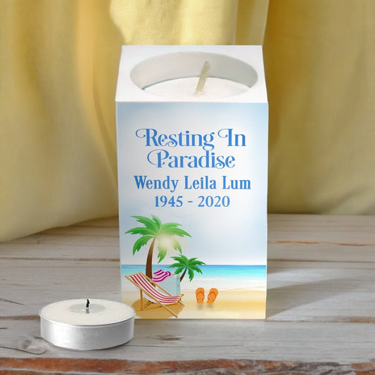 Beach Life Personalized Mini Memorial Tea Light Candle Holder - The Funeral Program Site