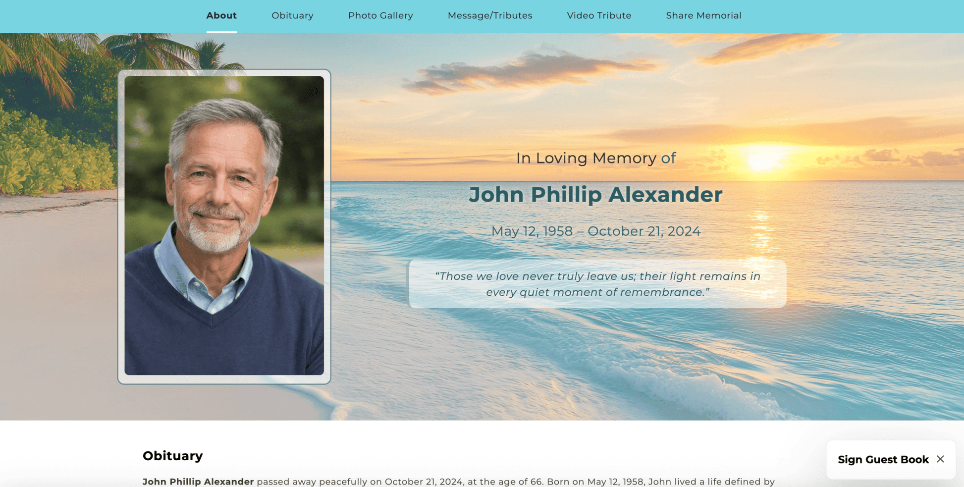 Beach Online Memorial Website - The Funeral Program Site