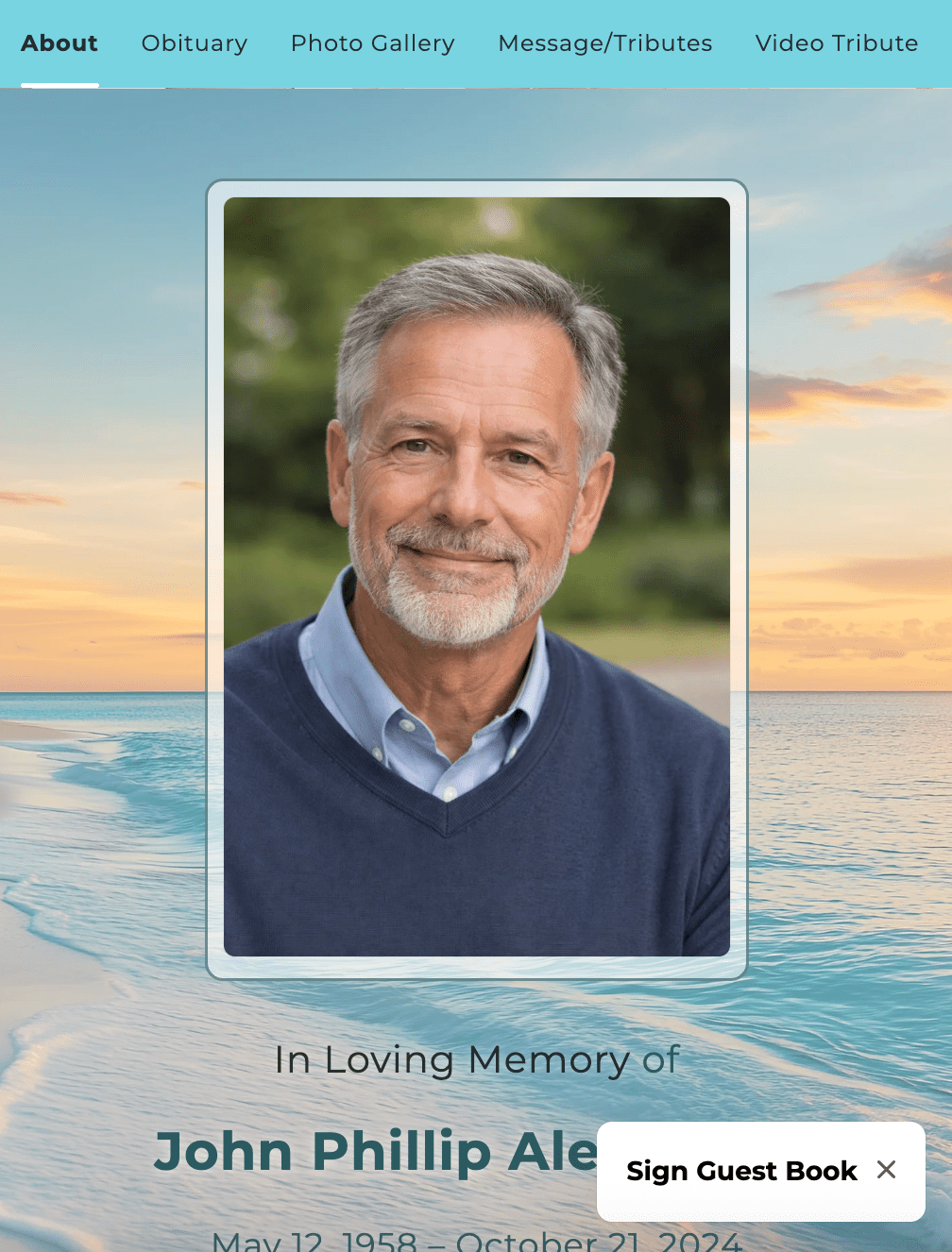 Beach Online Memorial Website - The Funeral Program Site