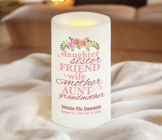 Beloved Her Personalized Flameless LED Memorial Candle - The Funeral Program Site