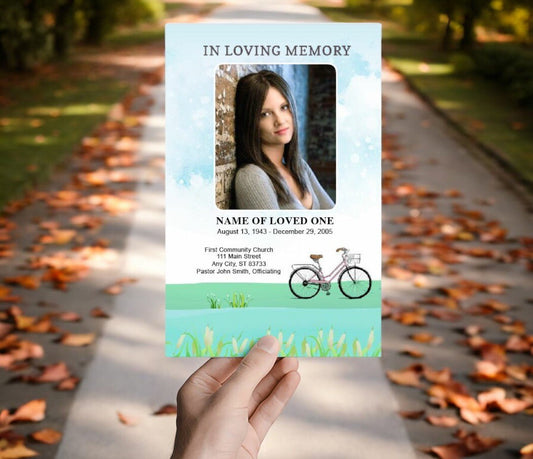 Bicycle Watercolor Funeral Program Template - The Funeral Program Site