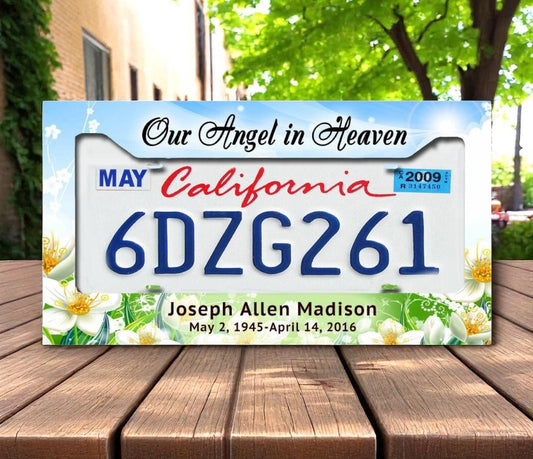 Blossoms In Loving Memory License Plate Frame - The Funeral Program Site