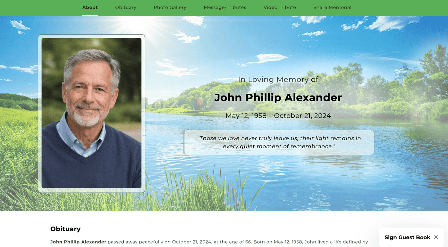 Blue Lake Online Memorial Website - The Funeral Program Site