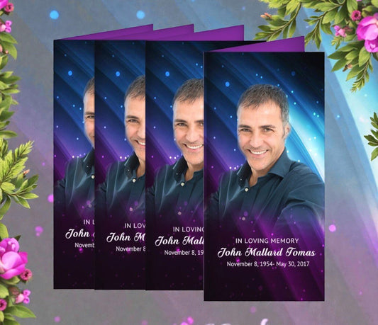 Blue Purple Long Fold Design & Print (Pack of 50) - The Funeral Program Site
