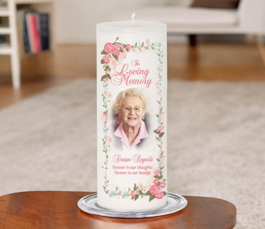 Blush Personalized Wax Pillar Memorial Candle - The Funeral Program Site